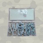 30 teiliges Set aus Karabiner, Seilklemmen, Schäkel