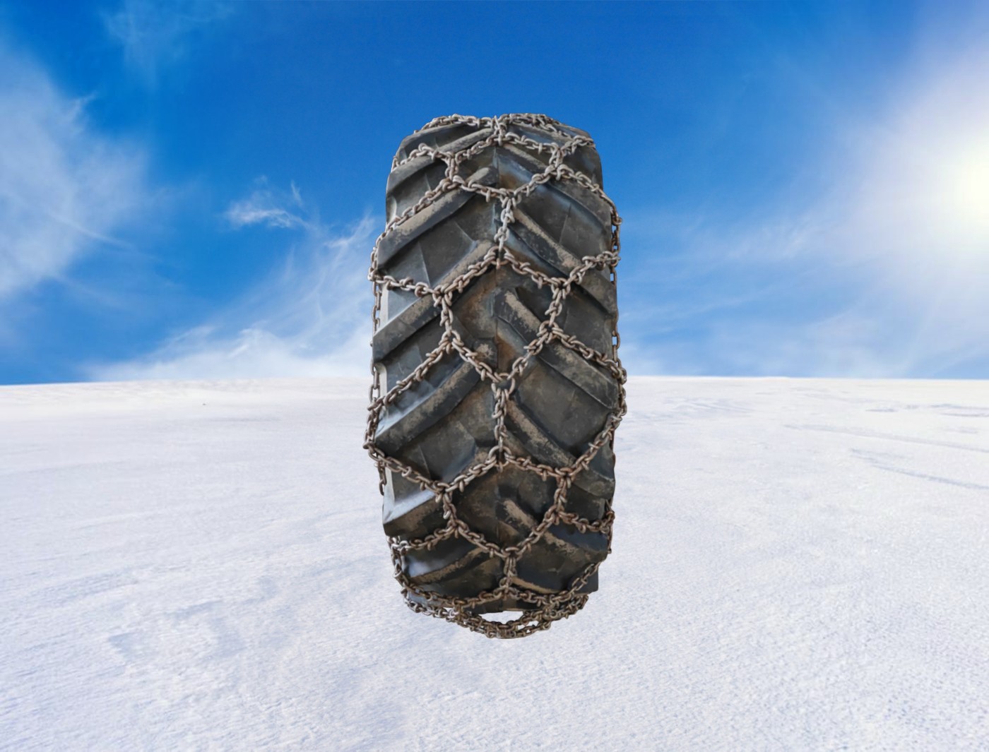 SchneeketteZWKreuzMMRUnion 1 Paar Schneeketten 600/65-38 Wabenkette m. Verschleißringen 8mm gebr. – Bild 1